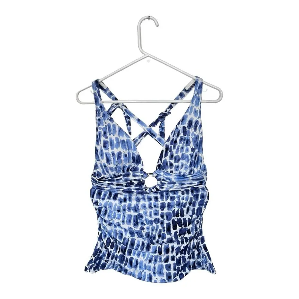 NWOT CARMEN MARC VALVO | Blue White Amalfi Coast Shirred‎ Halter Tankini L
